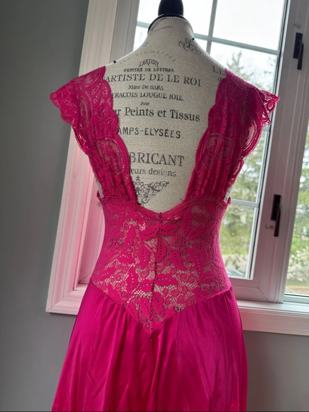 Olga for Vandemere lace spandex bodice gown midi blooming azalea‎ pink EUC S/M